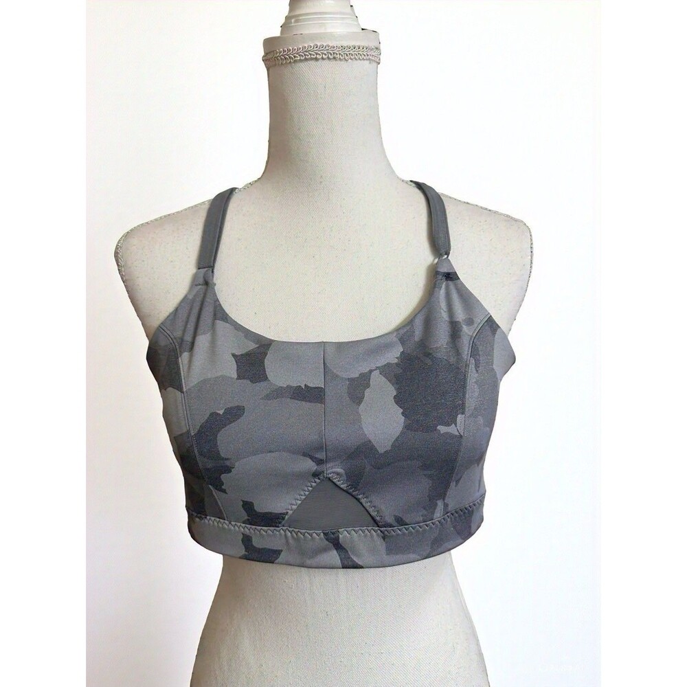 Athleta Sports Bra Women's XL Gray Camo All In Athletic Gym Workout Yoga w/ Pads